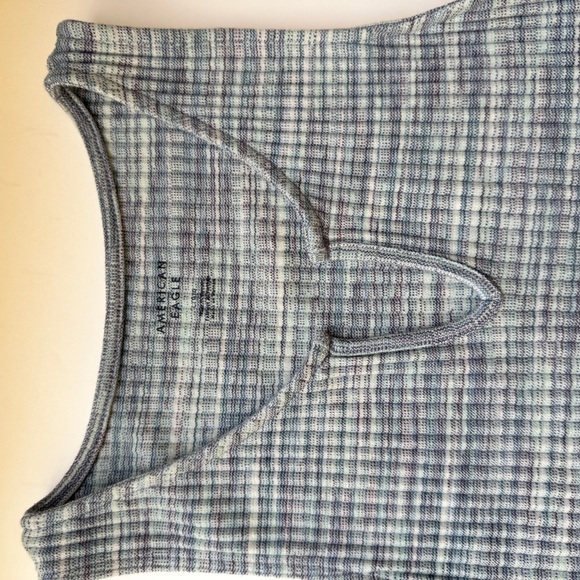 American Eagle AEO Dress Stretch Jersey Knit Ribbed Blue Heathered Comfy Sz L - Picture 11 of 13